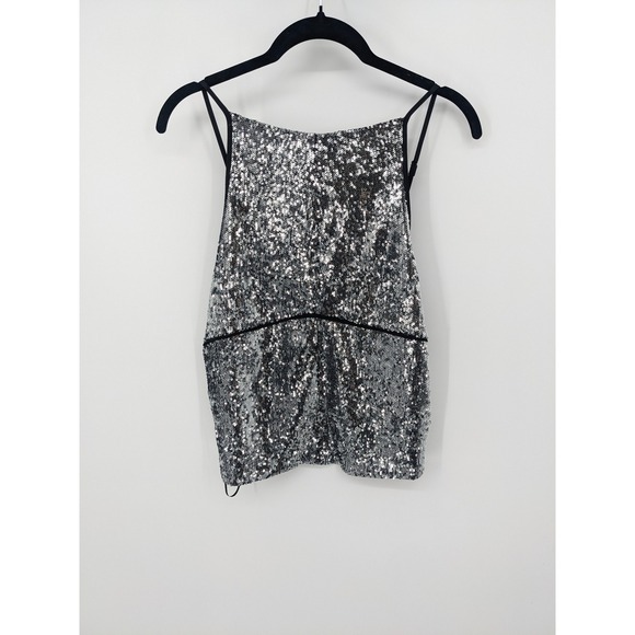 Free People James Sequin Top Womens Medium Silver Black Sparkle Party Night Out‎ - Picture 2 of 9